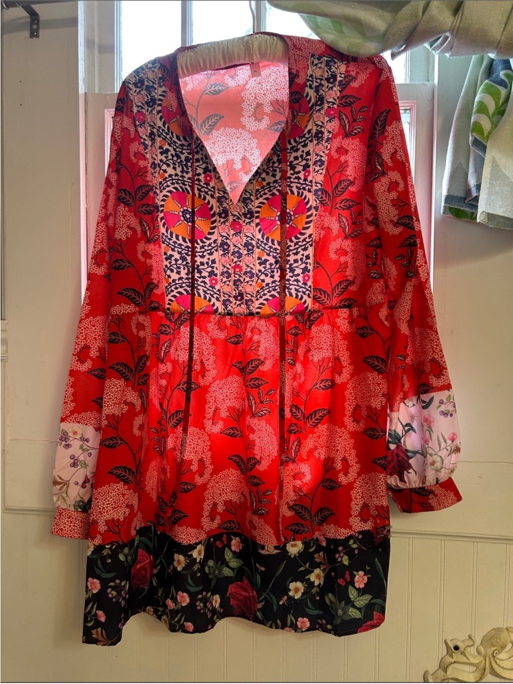 Red Floral Mixed-Print Tunic Dress
